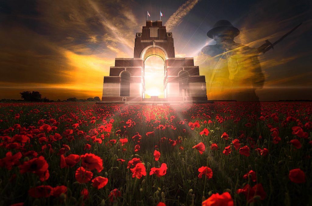 WW1 memorial with poppies for blog by Elmelin on military vehicles through the ages 